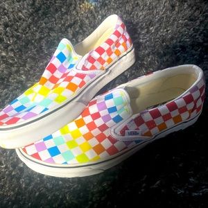 Vans Rainbow Checkered Slip Ons